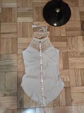 American Rag Cream Lace Halter Bodysuit